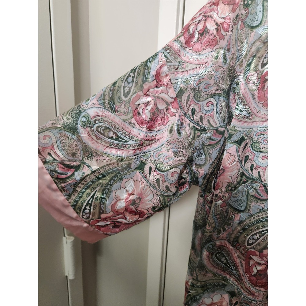Vintage Gold Label Victoria's Secret Pink Sheer Paisley Robe No Belt OSFA Pocket - Picture 4 of 9